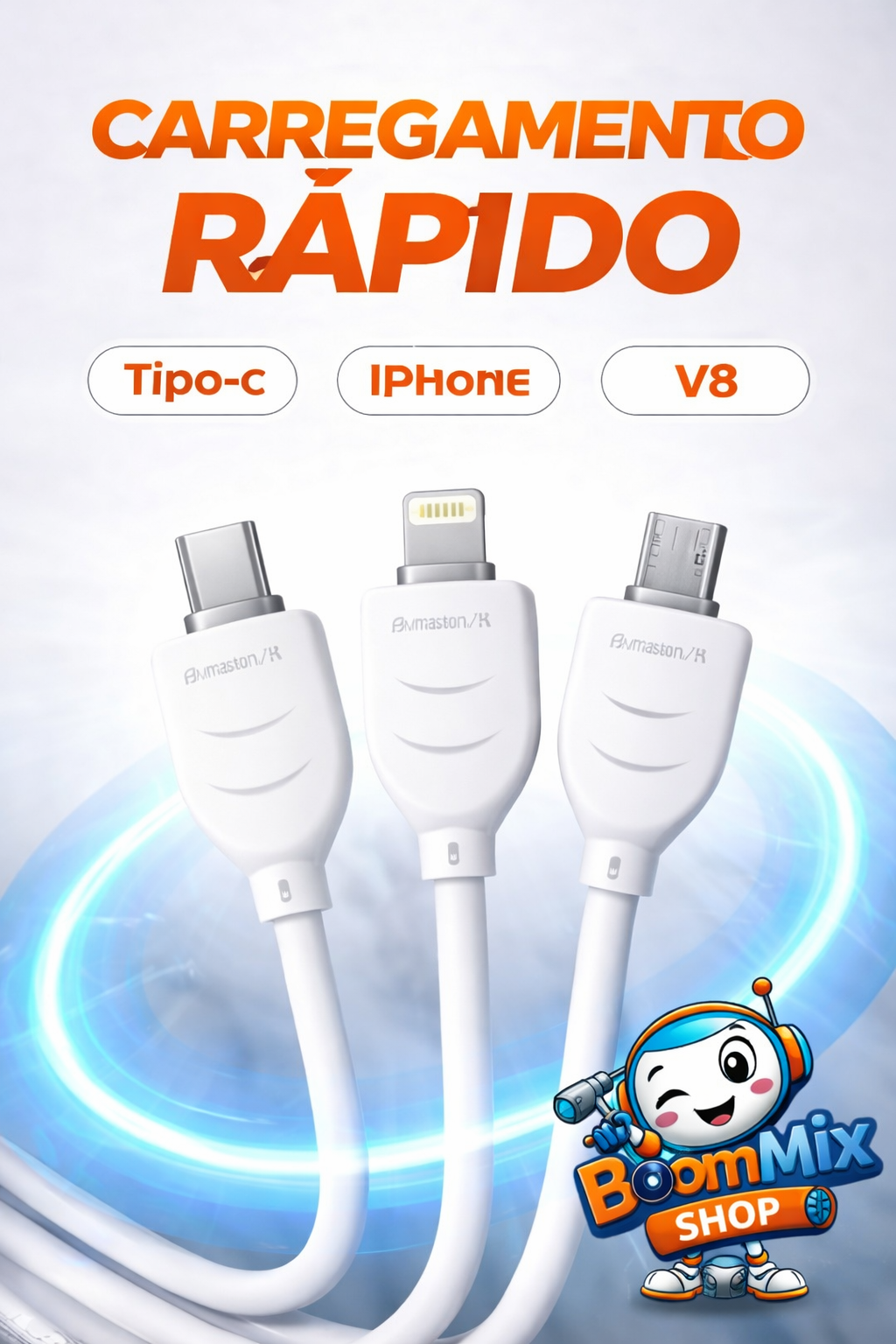 Cabo Carregador Turbo 4.8A H’Maston H7Z-3 – Carregamento Rápido, Resistente e Universal (1 Metro)