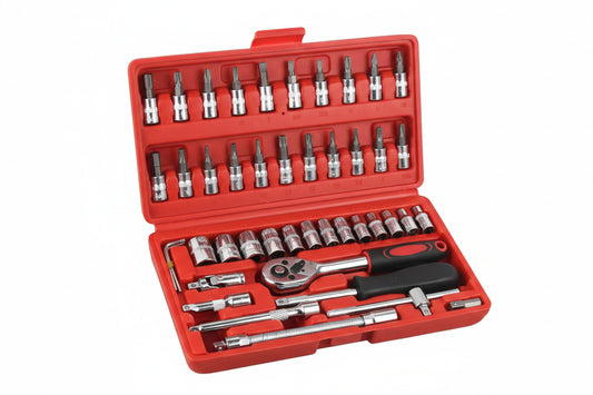 Kit de Ferramentas 46 Peças com Chave Catraca Reversível e Maleta Organizadora