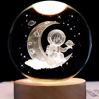 Luminária Cristal De Mesa Bola de Cristal Planeta Terra, Lua, Galáxia e Sistema Solar LED Base De Madeira Decoração