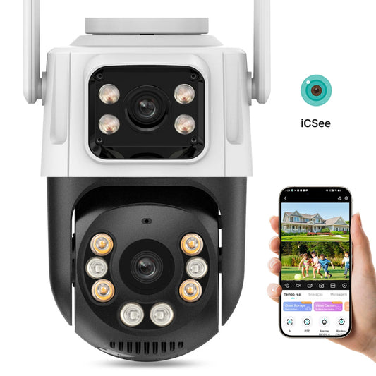 Câmera de Segurança WiFi PTZ Dupla Lente com Rastreamento Automático