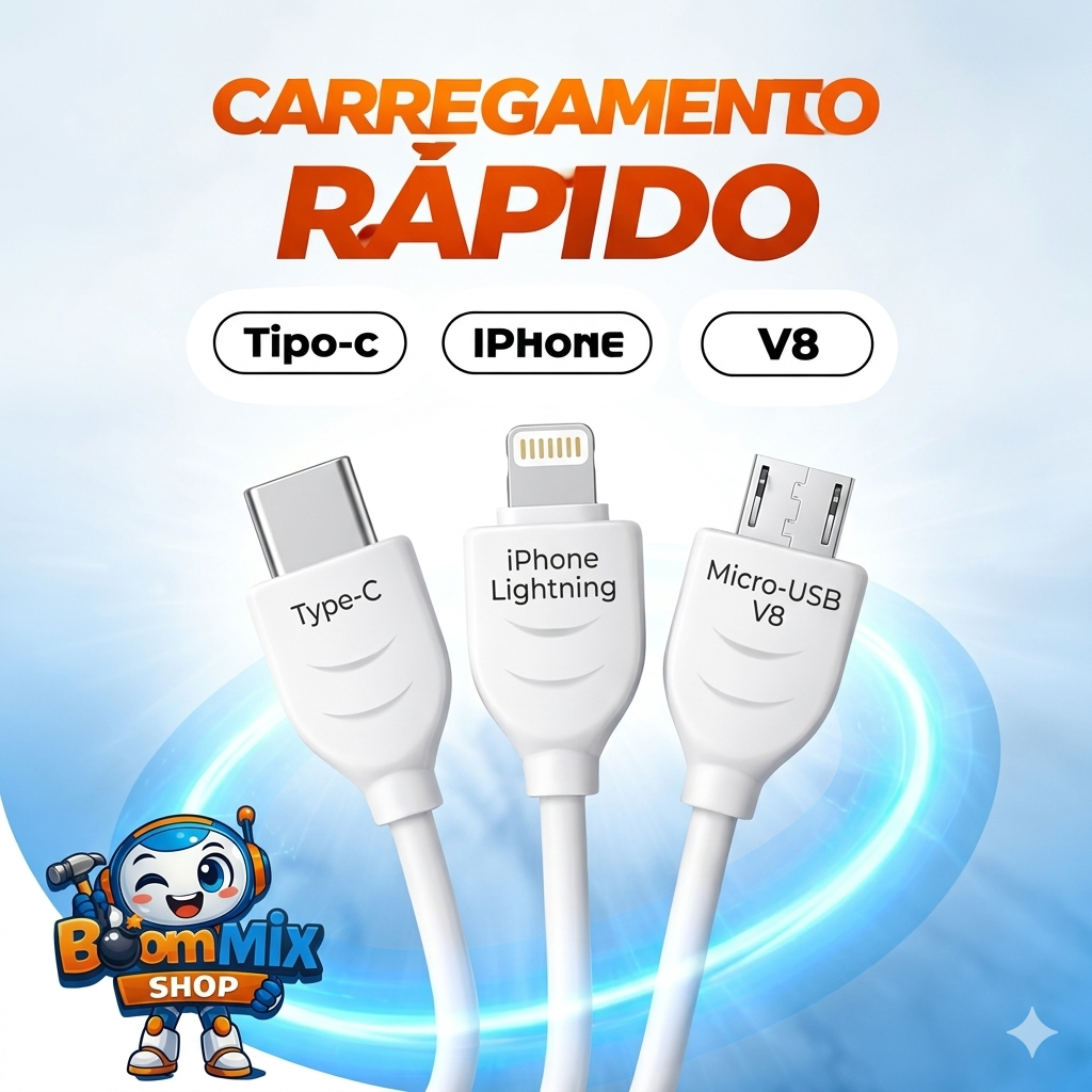 Cabo Carregador Turbo 4.8A H’Maston H7Z-3 – Carregamento Rápido, Resistente e Universal (1 Metro)